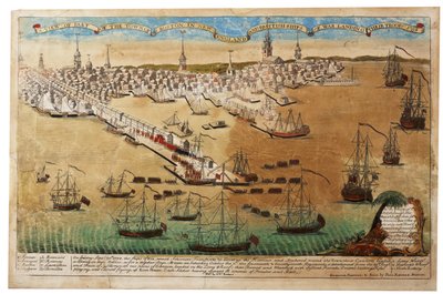 Veduta della città di Boston nel New England e navi da guerra britanniche che sbarcano le loro truppe, 1768, 1770 da Paul Revere